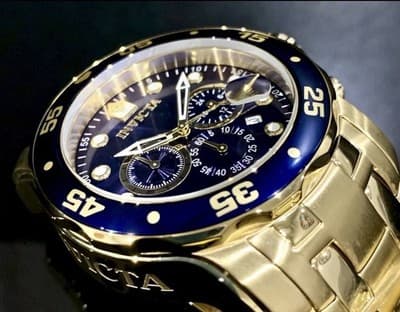 Invicta Pro Diver Scuba 48mm Quartz Chronograph Blue Dial Gold Steel Watch 0073 - Thumbnail 3