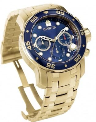 Invicta Pro Diver Scuba 48mm Quartz Chronograph Blue Dial Gold Steel Watch 0073 - Thumbnail 10