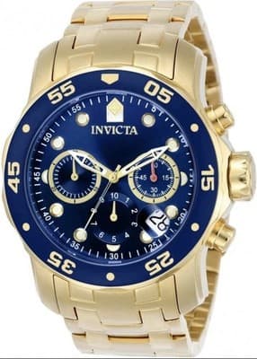 Invicta Pro Diver Scuba 48mm Quartz Chronograph Blue Dial Gold Steel Watch 0073 - Thumbnail 9