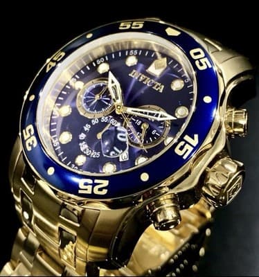 Invicta Pro Diver Scuba 48mm Quartz Chronograph Blue Dial Gold Steel Watch 0073 - Image 1
