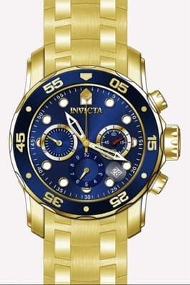 Invicta Pro Diver Scuba 48mm Quartz Chronograph Blue Dial Gold Steel Watch 0073 - Thumbnail 11