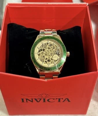 🔥🔥 RARE!! Invicta Objet D Art Automatic Watch Skeleton 43mm Gold Green 69453 - Thumbnail 2