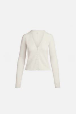 Skims Featherweight Cashmere Lightweight Knit Button Cardigan Egret S V-Neck NWT - Thumbnail 6