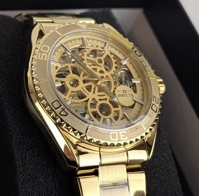 Invicta Objet D Art Men's 43mm Automatic Watch Gold Tone Skeleton Dial 69759 NEW - Thumbnail 2