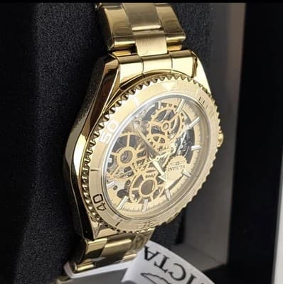 Invicta Objet D Art Men's 43mm Automatic Watch Gold Tone Skeleton Dial 69759 NEW - Thumbnail 6