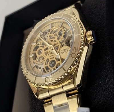 Invicta Objet D Art Men's 43mm Automatic Watch Gold Tone Skeleton Dial 69759 NEW - Thumbnail 3