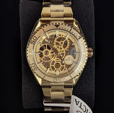 Invicta Objet D Art Men's 43mm Automatic Watch Gold Tone Skeleton Dial 69759 NEW - Thumbnail 4