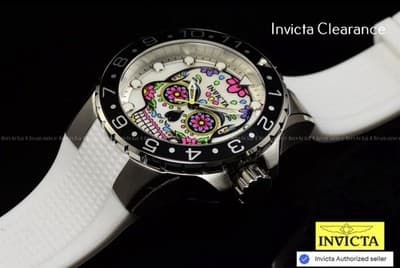Invicta Men's 50mm Aviator Dia De Los Muertos Quartz MOP 100m White Strap Watch - Thumbnail 3