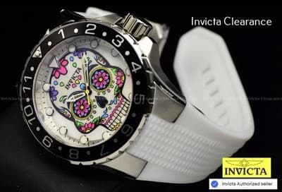 Invicta Men's 50mm Aviator Dia De Los Muertos Quartz MOP 100m White Strap Watch - Thumbnail 2