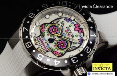 Invicta Men's 50mm Aviator Dia De Los Muertos Quartz MOP 100m White Strap Watch - Thumbnail 4