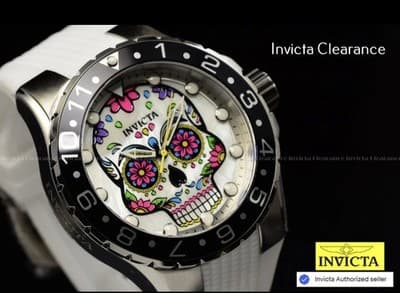 Invicta Men's 50mm Aviator Dia De Los Muertos Quartz MOP 100m White Strap Watch - Thumbnail 5