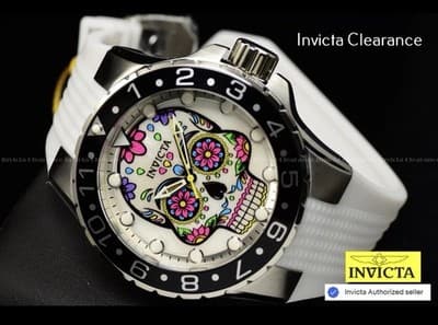 Invicta Men's 50mm Aviator Dia De Los Muertos Quartz MOP 100m White Strap Watch - Image 1
