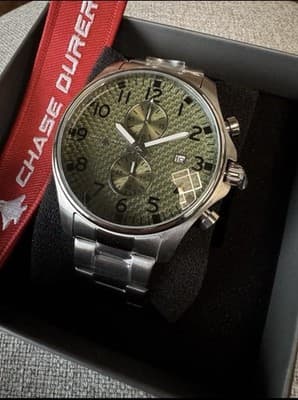 Chase Durer CDW-0094 Men's Watch 45mm Steel Army Green Carbon Fiber Dial New! 🔥 - Thumbnail 2