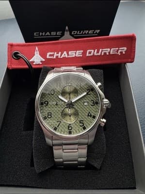 Chase Durer CDW-0094 Men's Watch 45mm Steel Army Green Carbon Fiber Dial New! 🔥 - Image 1