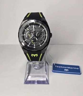 TechnoMarine Cruise Men's Quartz VH63 Watch 43mm Black/Black Green TM-125024 NIB - Thumbnail 3