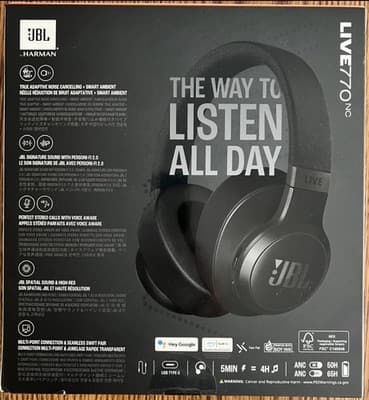 JBL LIVE 770NC Wireless Adaptive Noise Cancelling Over-The-Ear Headphones, Black - Thumbnail 2