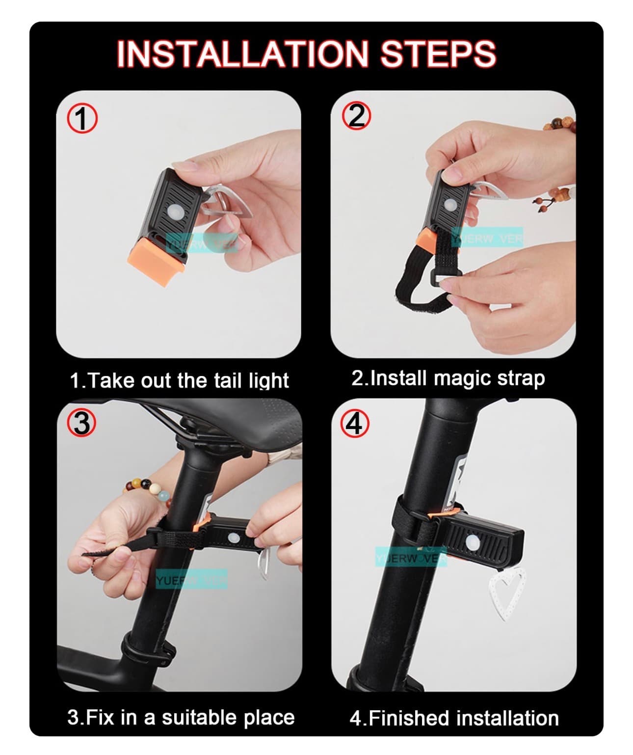 Heart-Shaped USB Rechargeable Bicycle Tail Lamp - Thumbnail 7