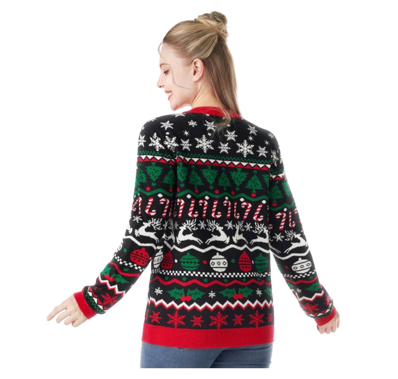 Light-Up Christmas Sweater Medium with Reindeer and Snowflake Design - Thumbnail 2