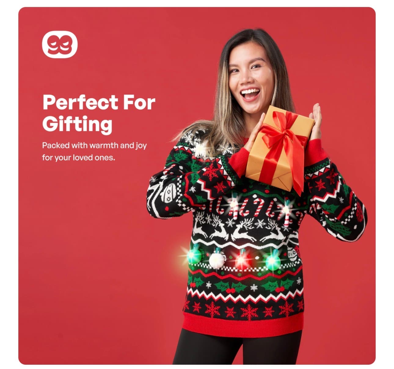 Light-Up Christmas Sweater Medium with Reindeer and Snowflake Design - Thumbnail 6