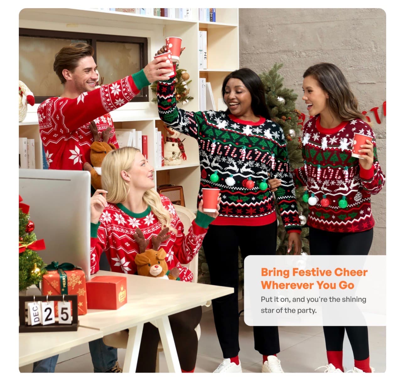 Light-Up Christmas Sweater Medium with Reindeer and Snowflake Design - Thumbnail 5
