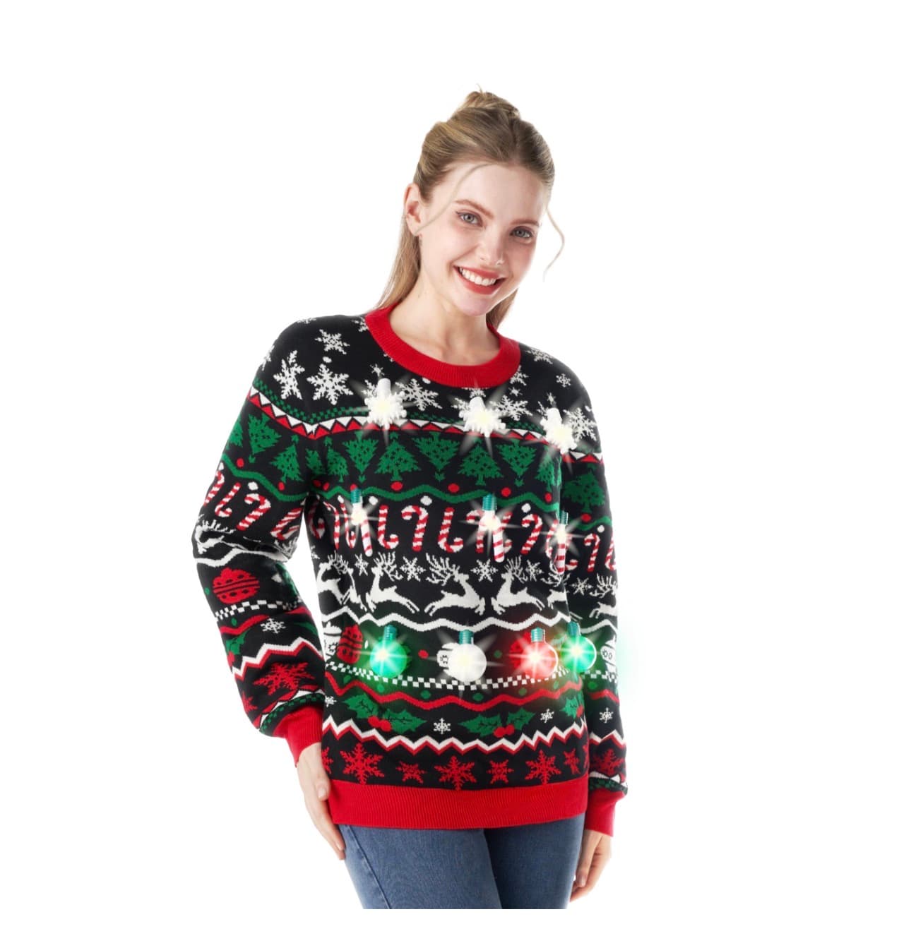 Light-Up Christmas Sweater Medium with Reindeer and Snowflake Design - Thumbnail 8
