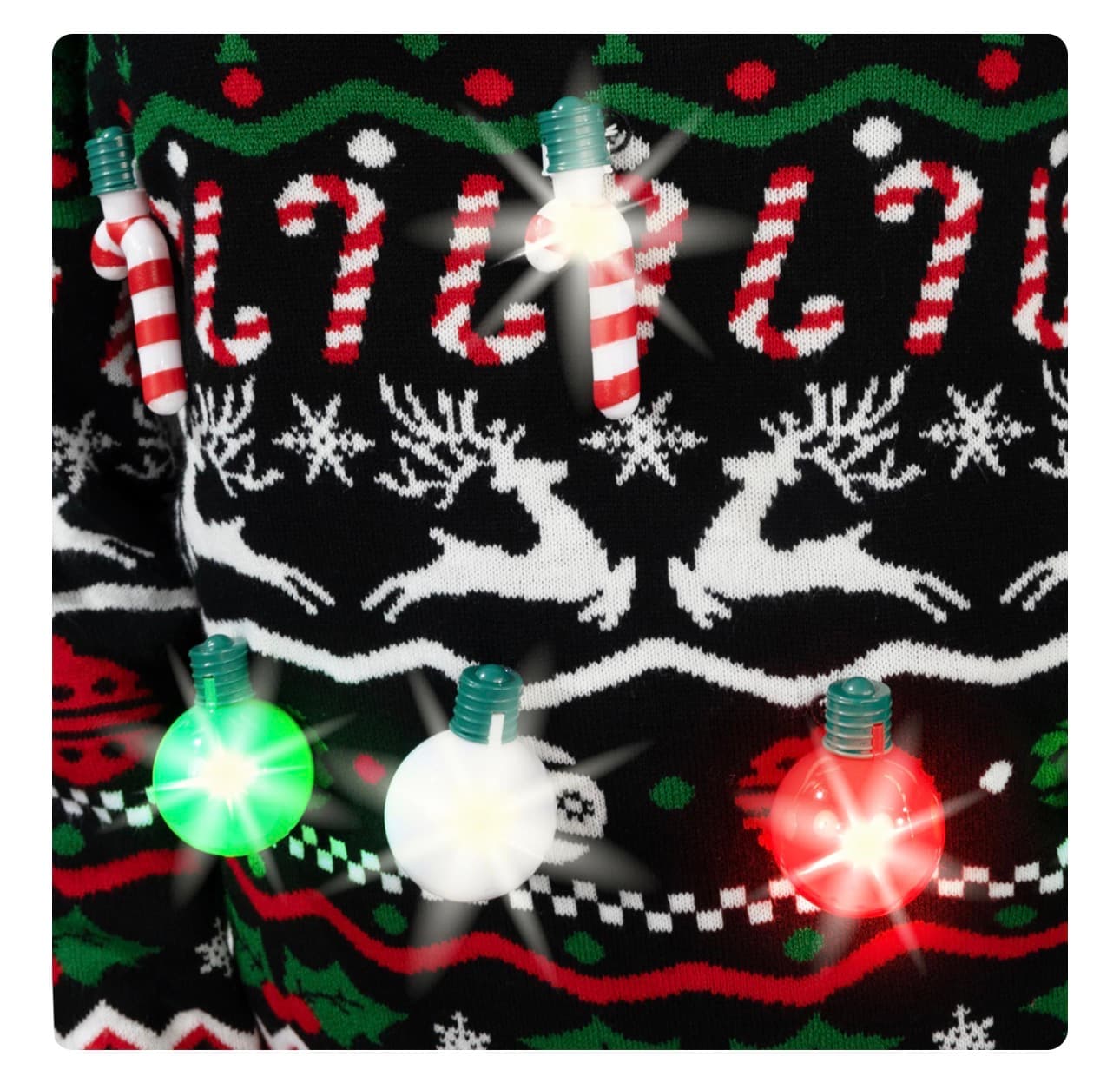 Light-Up Christmas Sweater Medium with Reindeer and Snowflake Design - Thumbnail 7