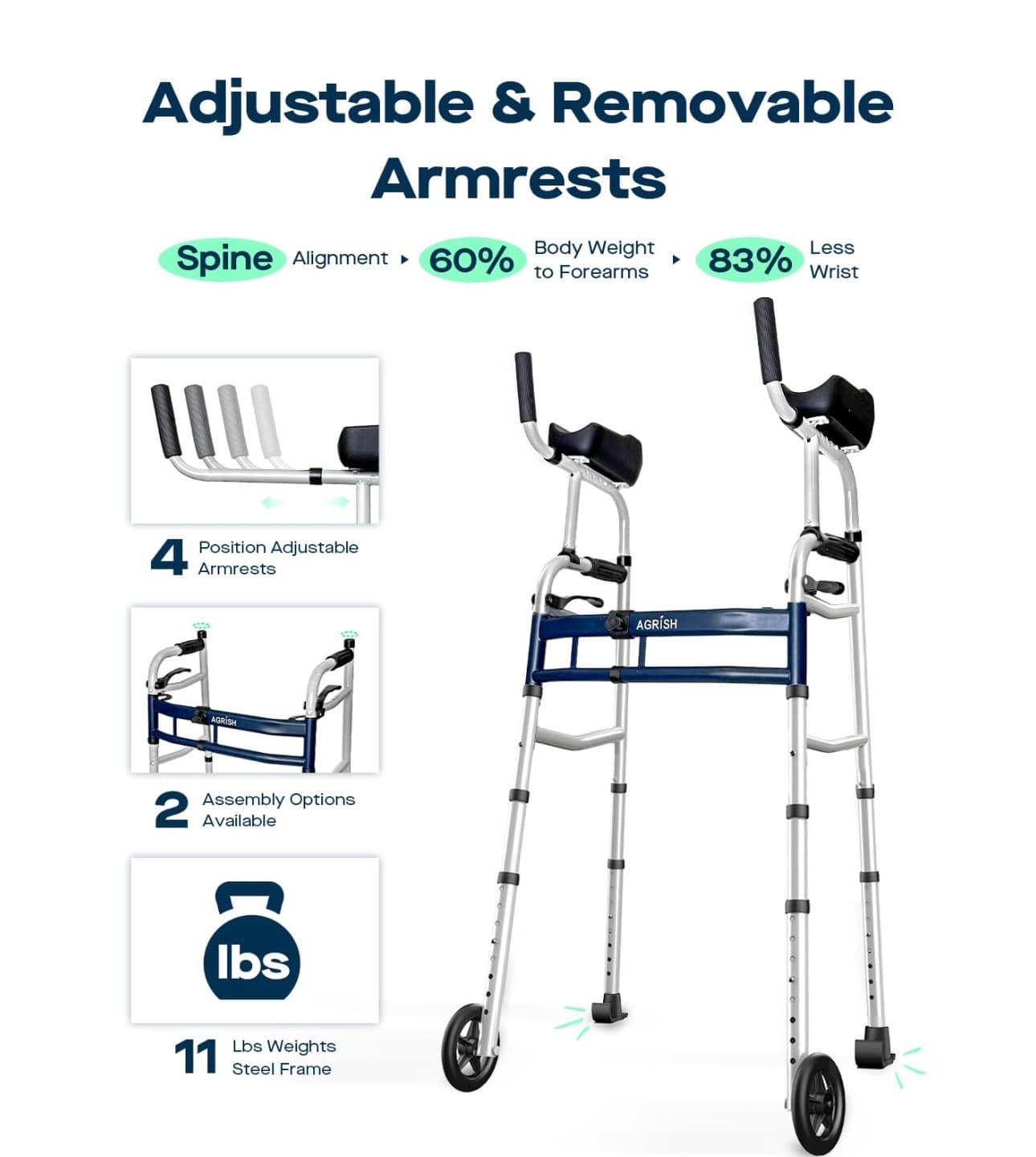 New in Box Bariatric Adjustable Walker with Removable Armrests - up to 450lbs - Thumbnail 2
