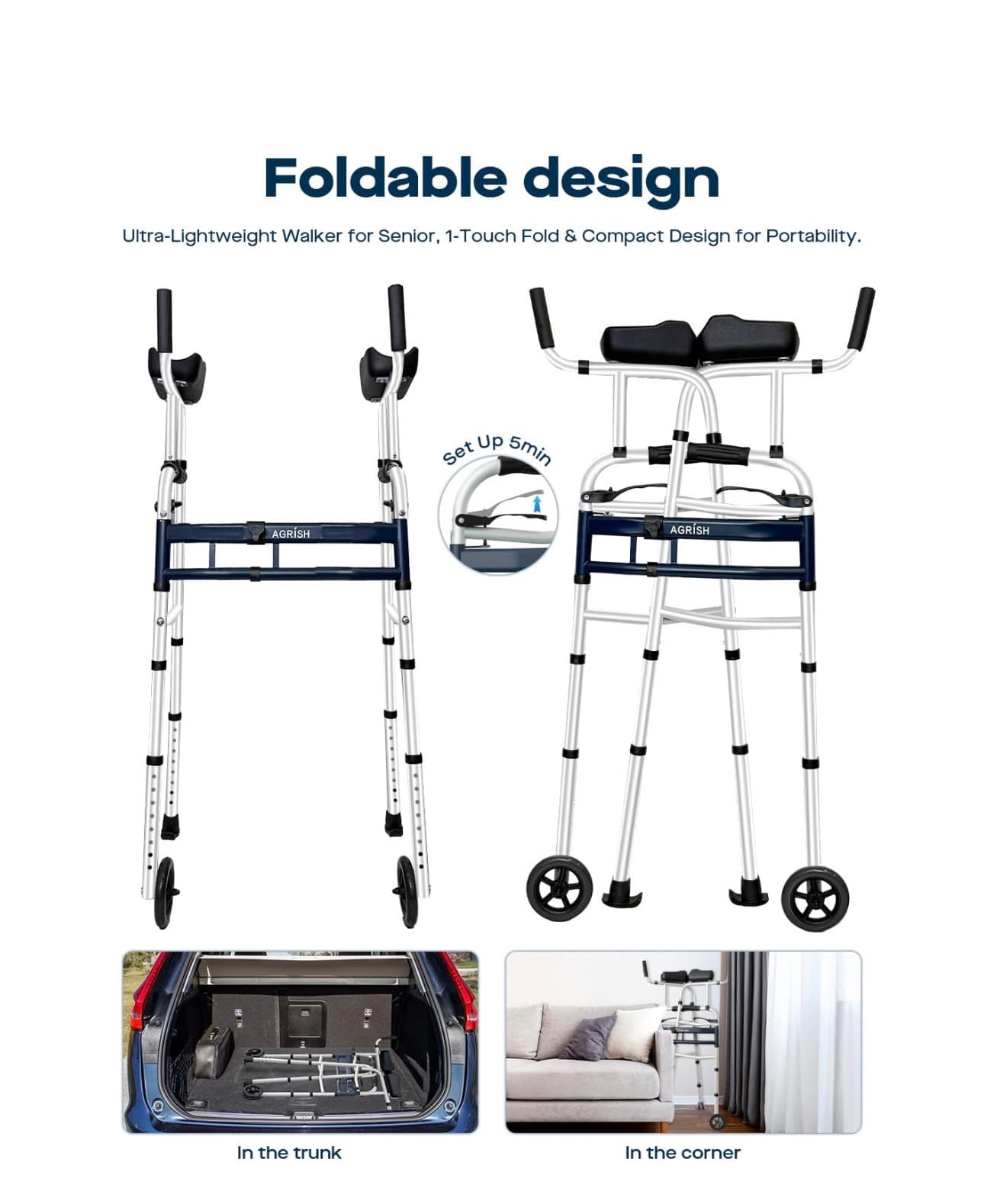 New in Box Bariatric Adjustable Walker with Removable Armrests - up to 450lbs - Thumbnail 5