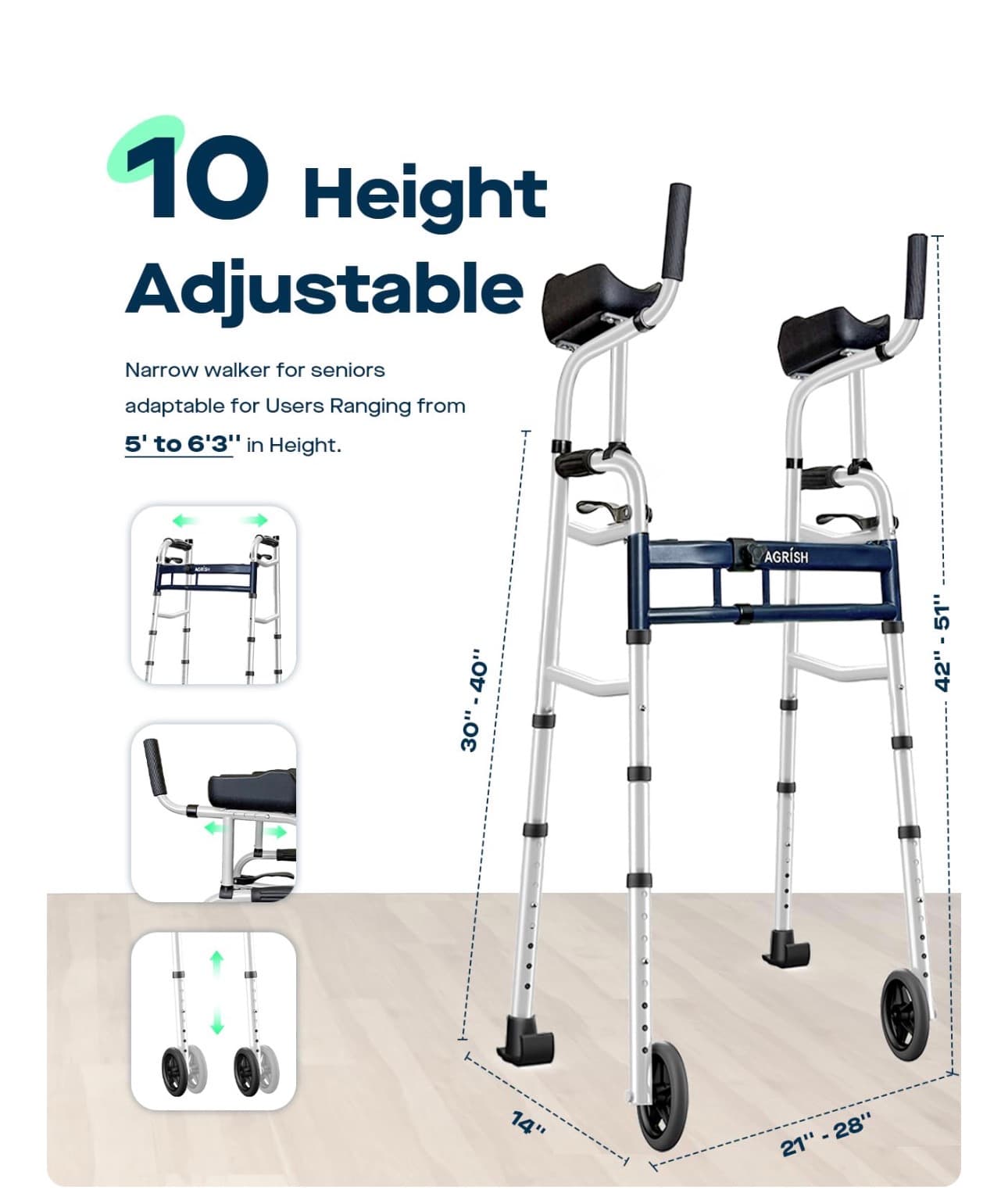 New in Box Bariatric Adjustable Walker with Removable Armrests - up to 450lbs - Thumbnail 4