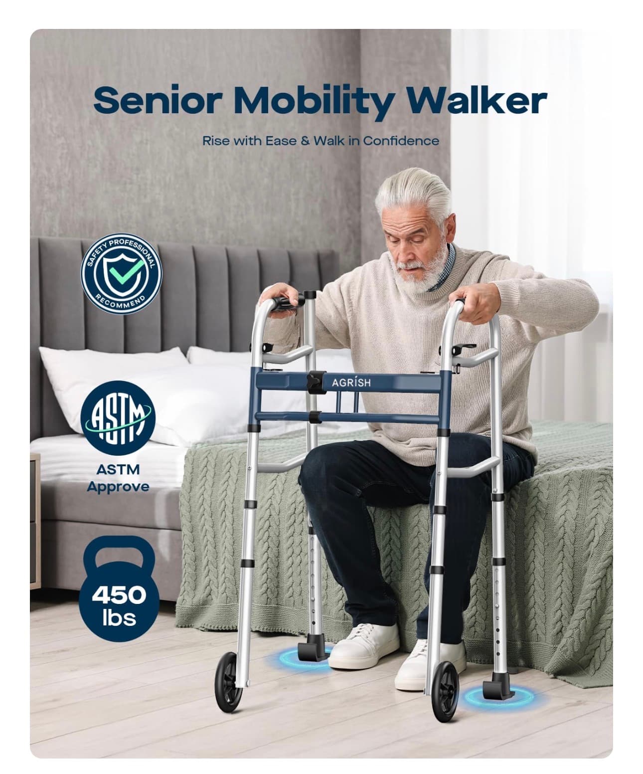 New in Box Bariatric Adjustable Walker with Removable Armrests - up to 450lbs - Thumbnail 6