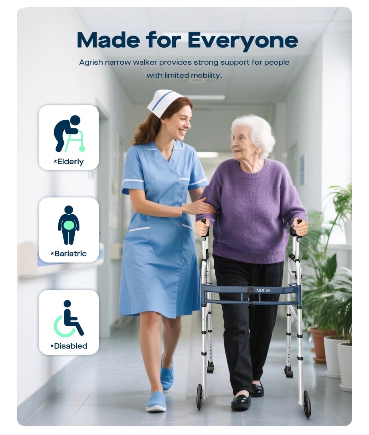 New in Box Bariatric Adjustable Walker with Removable Armrests - up to 450lbs - Thumbnail 7