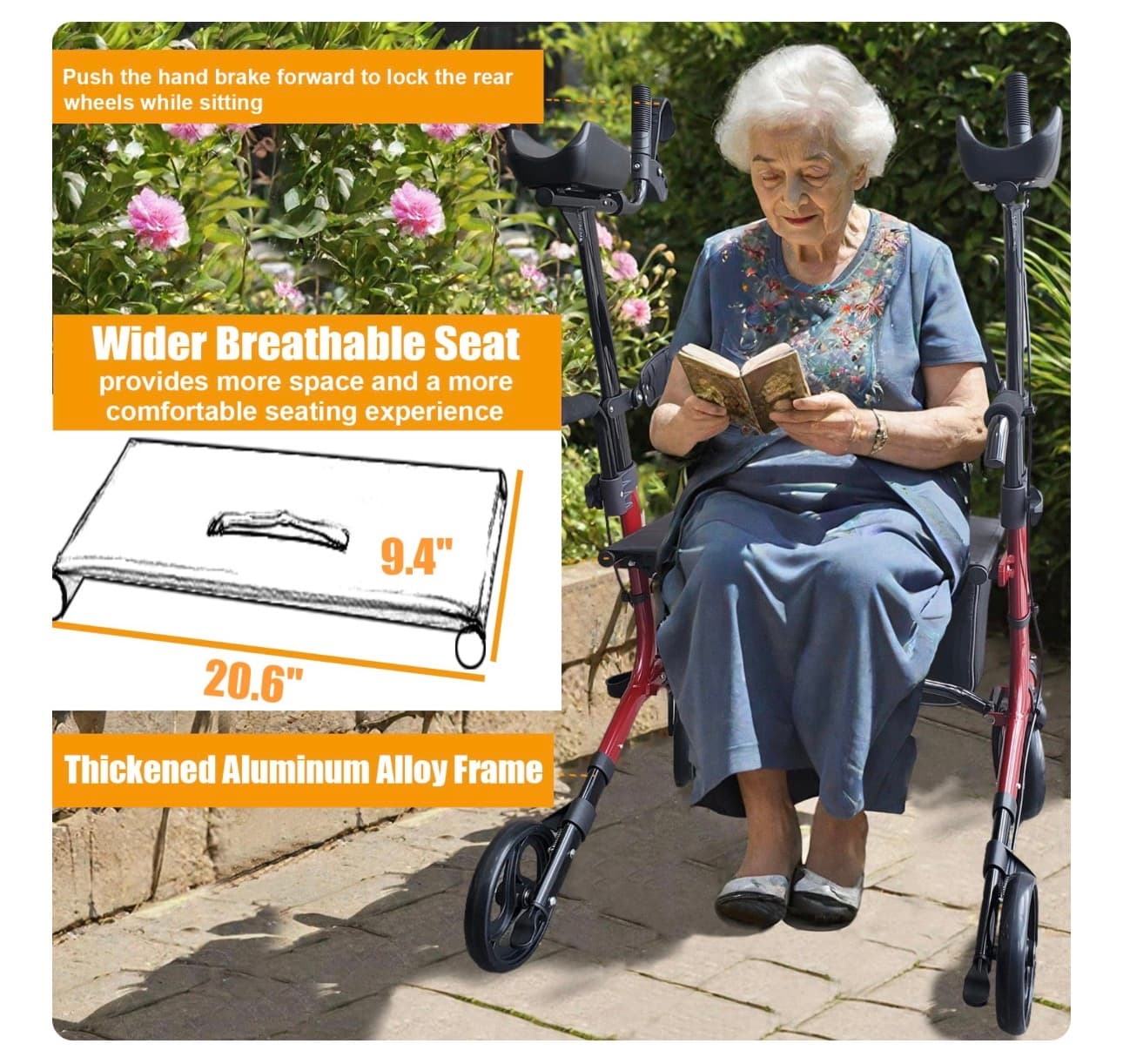 New in Box Rollator Walker with Adjustable Height and Padded Armrests - Thumbnail 3