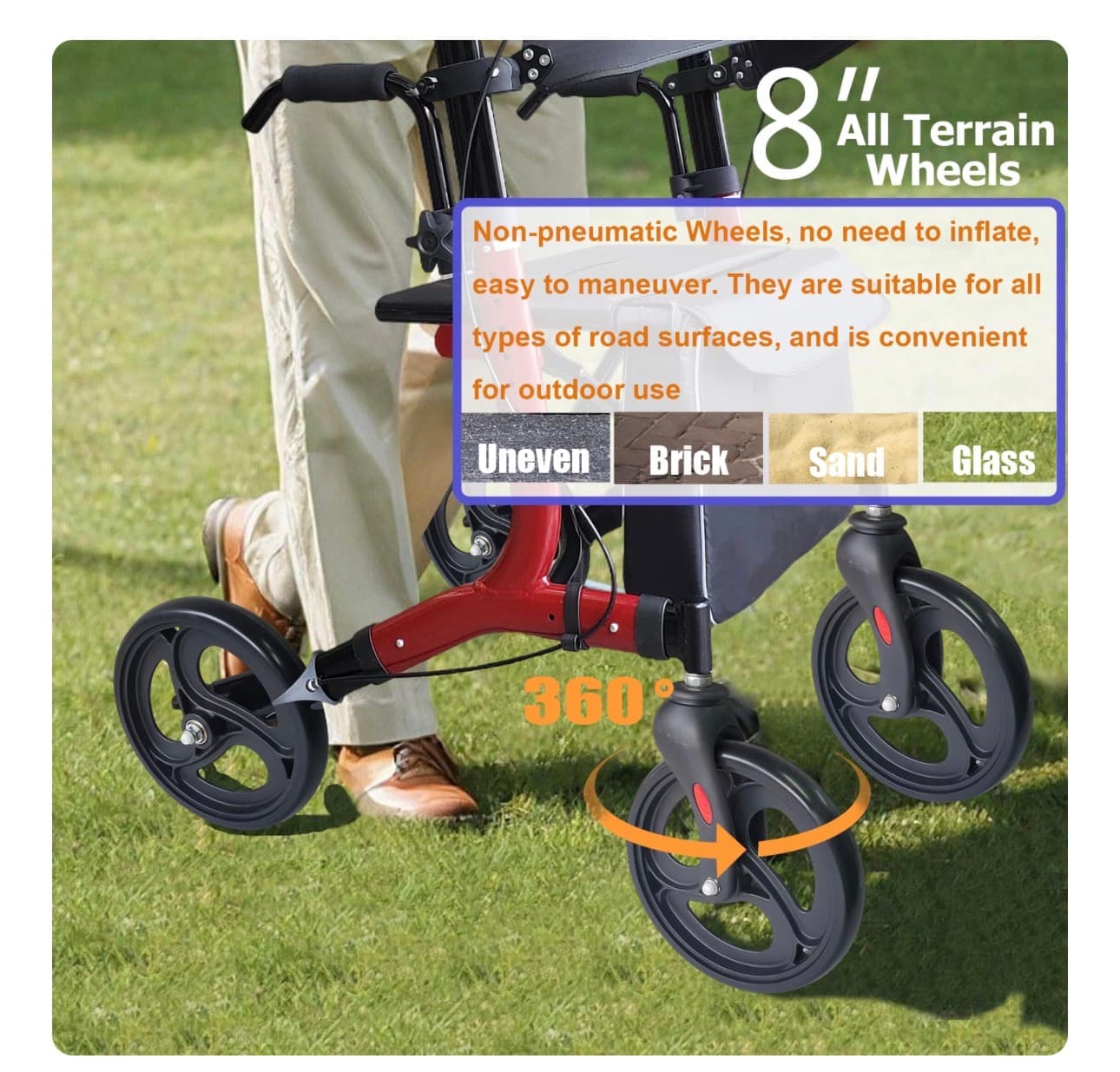 New in Box Rollator Walker with Adjustable Height and Padded Armrests - Thumbnail 4