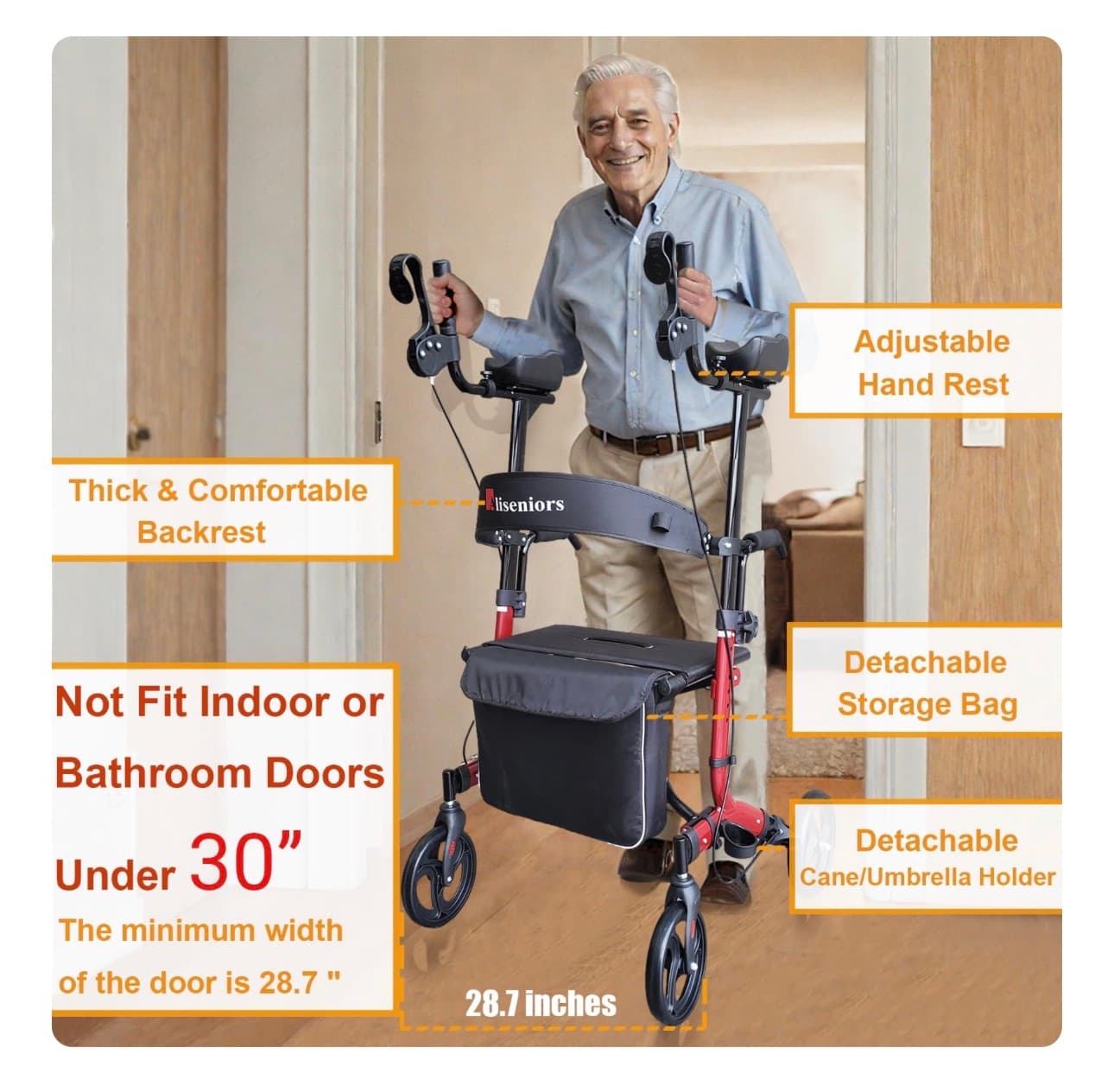 New in Box Rollator Walker with Adjustable Height and Padded Armrests - Thumbnail 5
