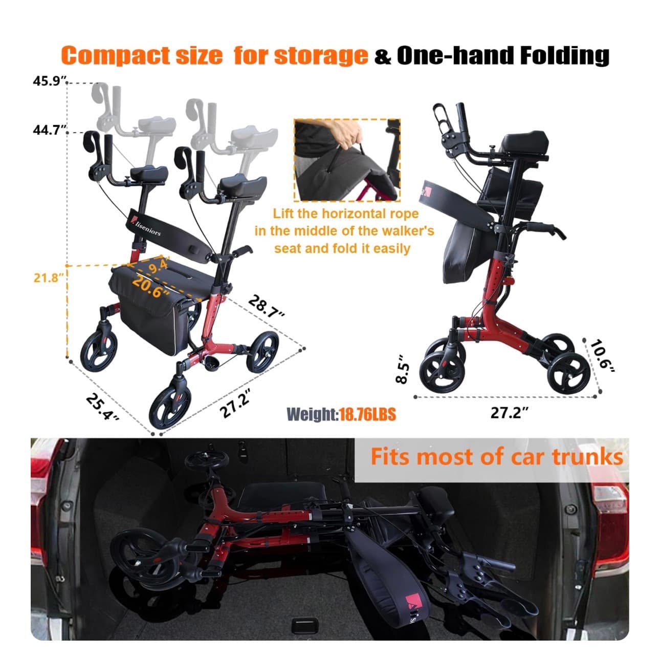 New in Box Rollator Walker with Adjustable Height and Padded Armrests - Thumbnail 6