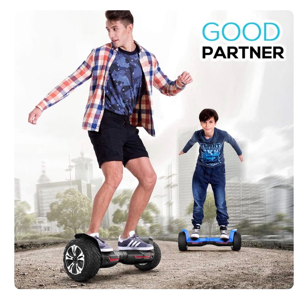 New All-Terrain Hoverboard with LED Lights and Rugged Tires - Thumbnail 2