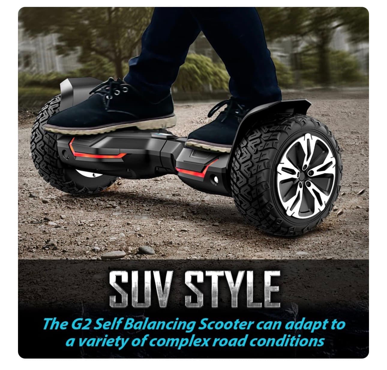 New All-Terrain Hoverboard with LED Lights and Rugged Tires - Thumbnail 3