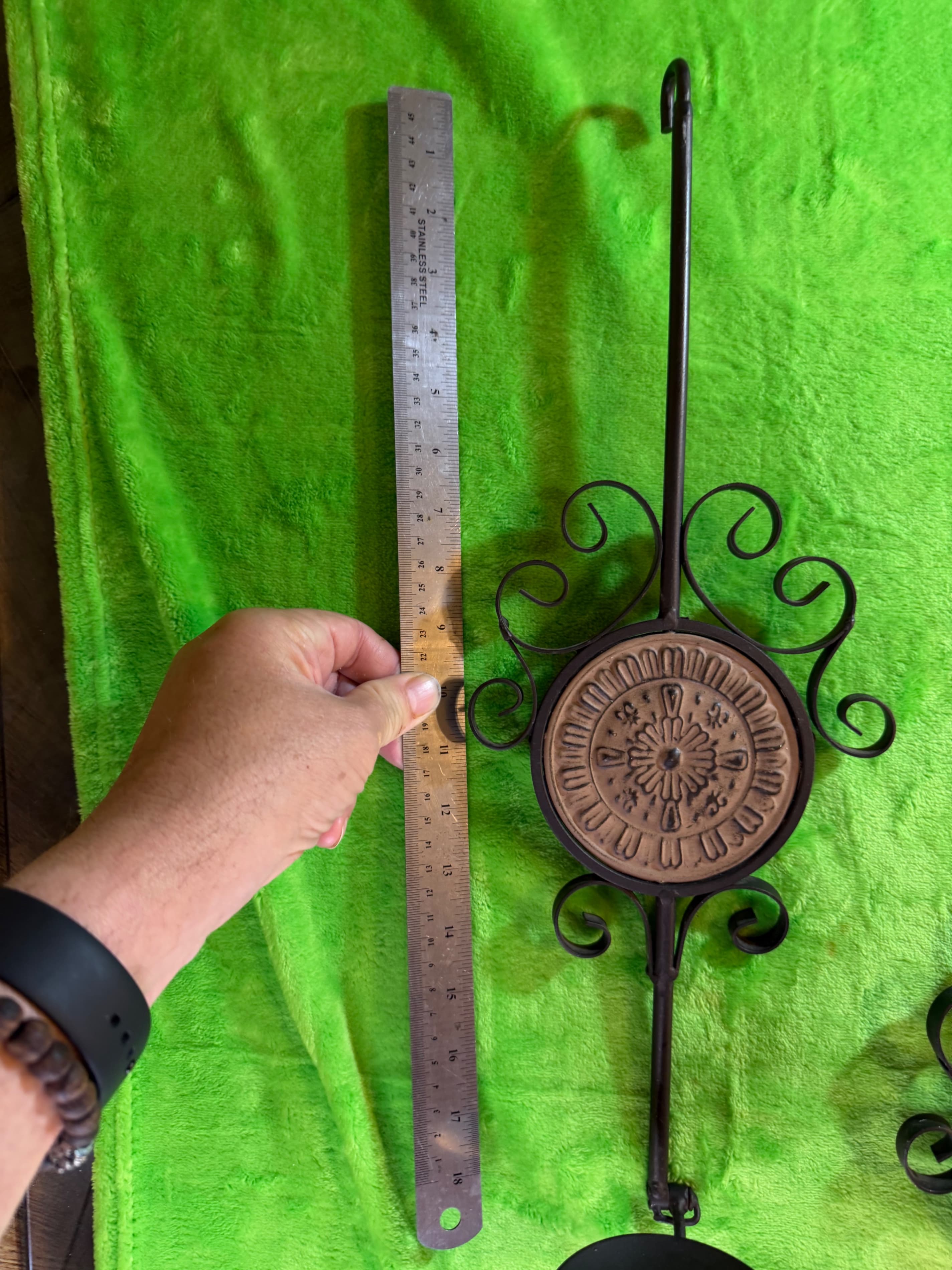 Set of 3 Wrought Iron Scroll Wall Candle Holders with Medallion Design - Thumbnail 2