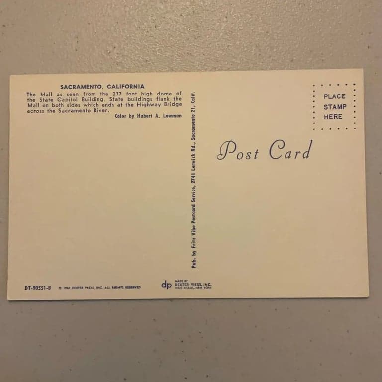 Postcard California Sacramento CA State Capitol Mall Aerial View 1960s Chrome | - Thumbnail 2