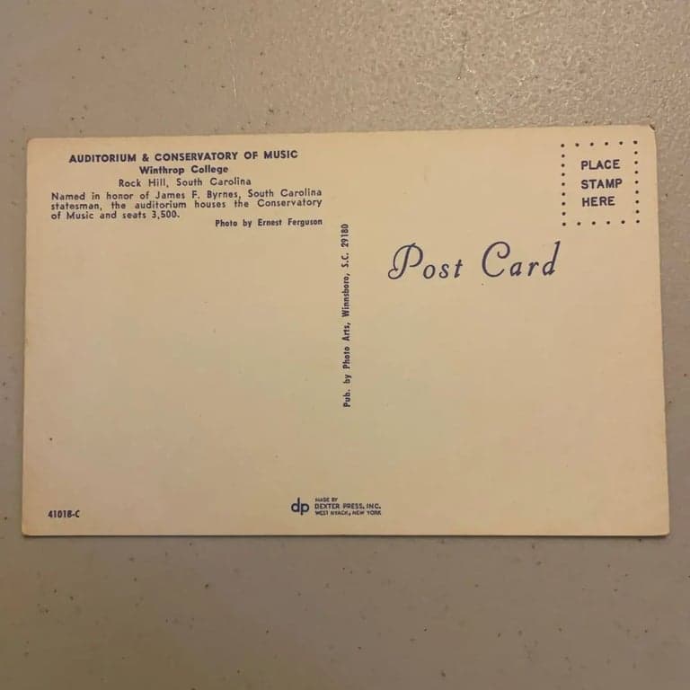 Vintage Postcard of Auditorium & Conservatory of Music, Winthrop College - Thumbnail 2