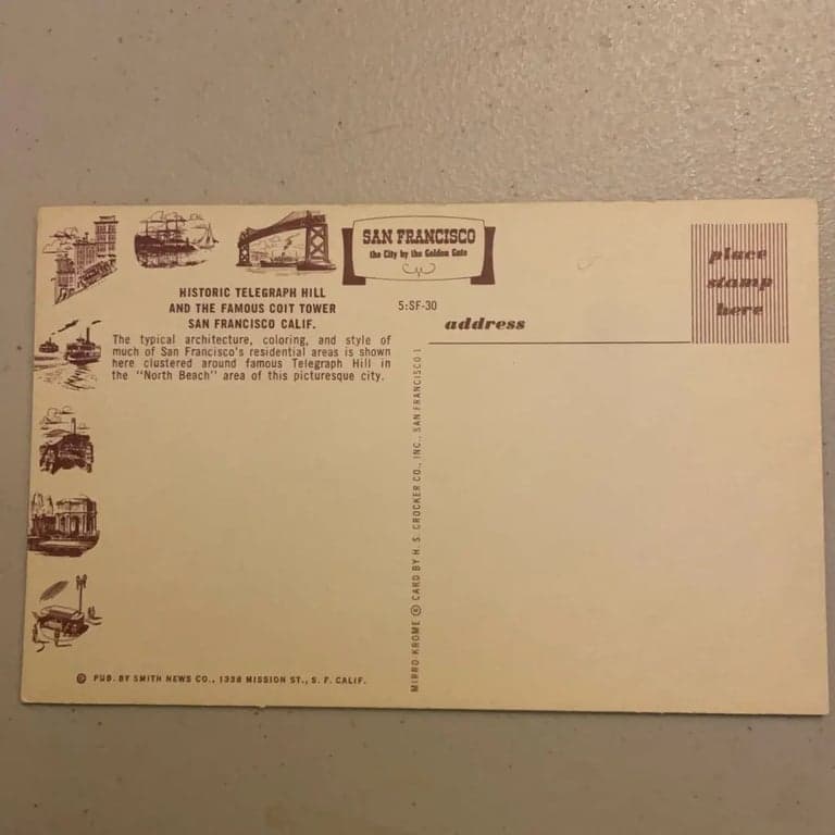 Vintage San Francisco Coit Tower Postcard - Thumbnail 2
