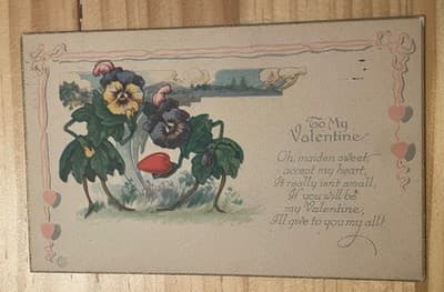 Vintage 1922 Valentine Postcard Pansies To My Valentine Floral Poem Made in USA - Image 1
