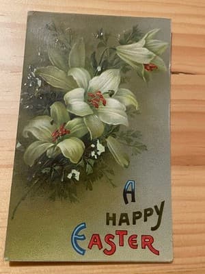 Vintage Easter Postcard A Happy Easter White Lilies Floral Unused Postcard - Image 1