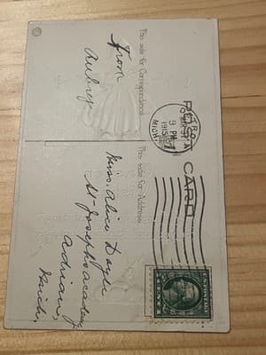 Vintage St Patricks Day Postcard 1915 Embossed Shamrock Harp Detroit Postmark - Thumbnail 2