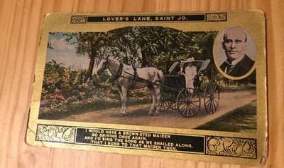 Vintage Lovers Lane Saint Jo Horse Carriage Postcard Gold Border Made in Germany