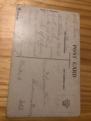 Vintage Lovers Lane Saint Jo Horse Carriage Postcard Gold Border Made in Germany - Thumbnail 2
