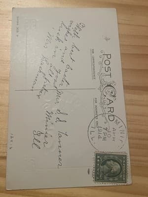 Vintage 1914 Easter Postcard Embossed Rabbit Chicks Handwritten Postmarked USA - Thumbnail 2