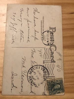 Vintage Postcard Woman w/ Umbrella Postmarked Mount Vernon 1c Stamp Handwritten - Thumbnail 2