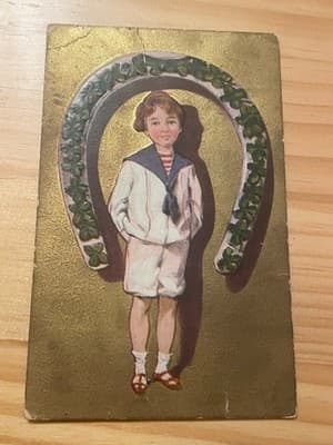 Vintage Embossed Easter Postcard Easter Chick Series No.10 Boy Sailor Horseshoe - Image 1