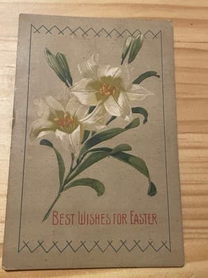 Embossed Easter Postcard Lilies Printed in Germany Vintage Floral Holiday Card - Image 1